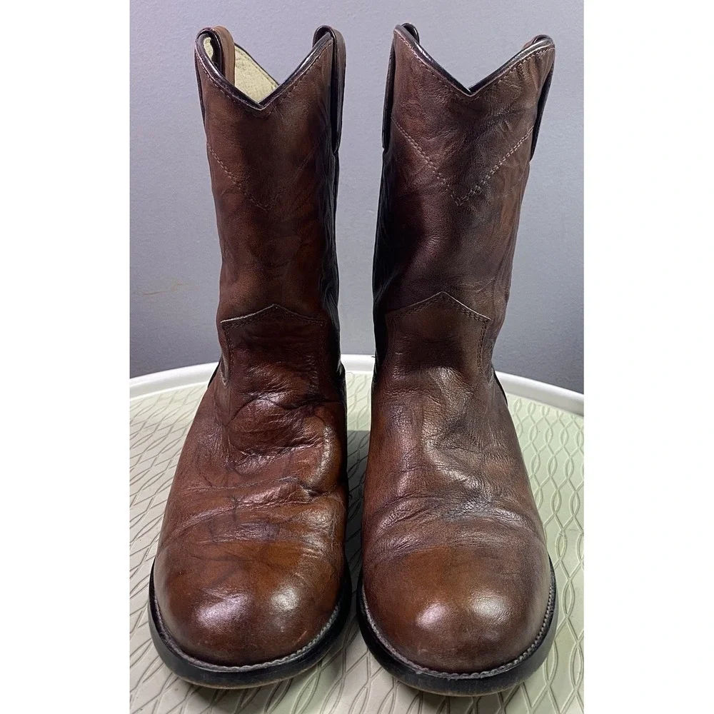 Justin Leather Youth Boy Brown Cowboy Distressed Rodeo‎ Riding Boots Sz.4D